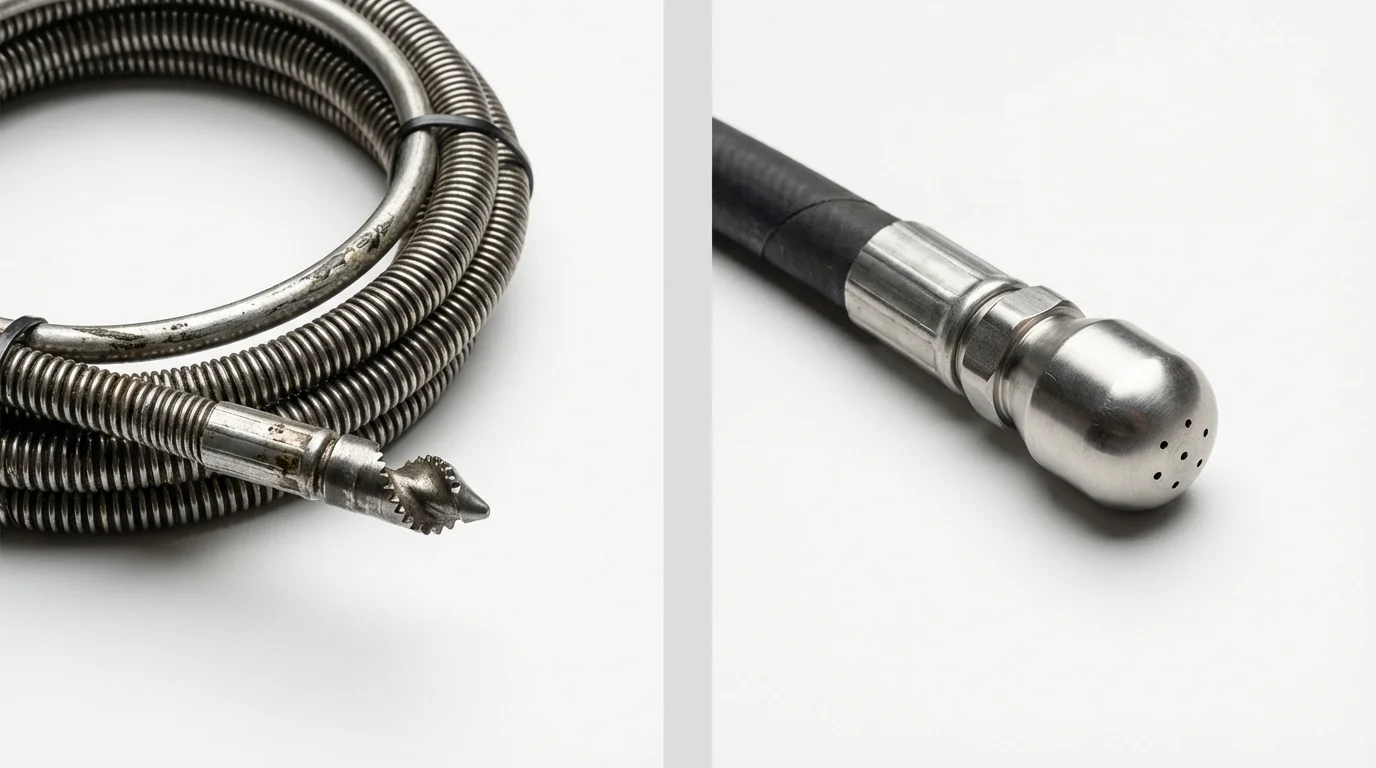 Drain snake cable and hydro jetting nozzle used for drain cleaning in Belgrade, MT