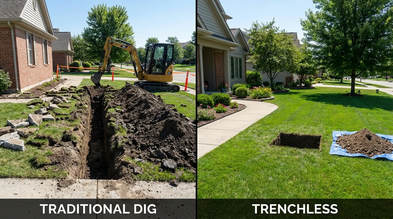Trenchless sewer repair with minimal yard damage versus traditional excavation in Belgrade, MT